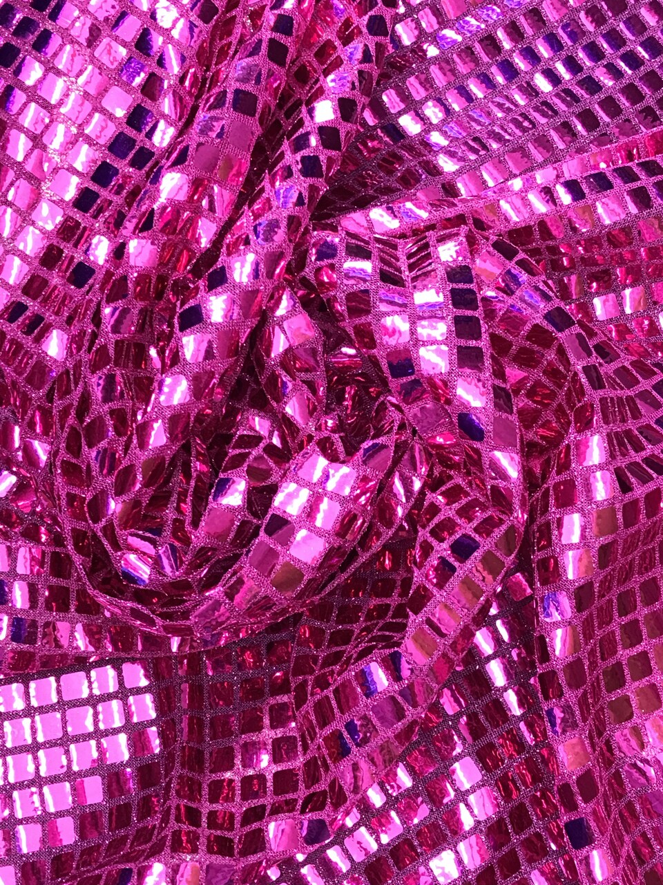 1 Yard Shiny Fuchsia Square Foil Sequin Mesh Fabric For Dance Costumes Crafts Backdrops 42″ Wide